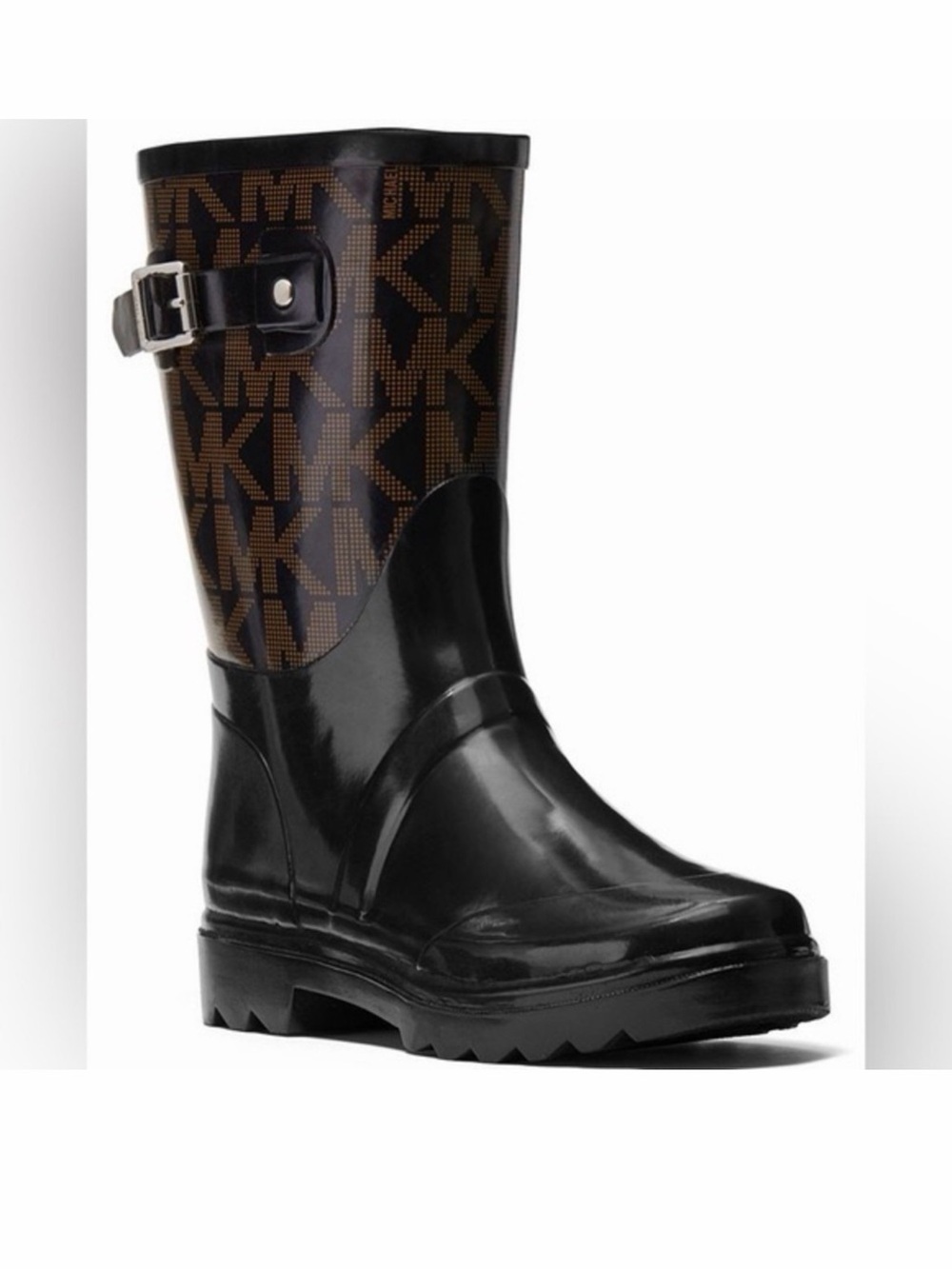 Michael Kors 🔥 Black and Brown MK Logo Rain Boot with Buckle